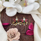 Vriksham Royal Diya & Leaf Style Kundan Jadau Press Bugadi-Green Red & White-Pearl-J3523