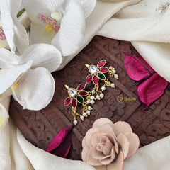 Vriksham Royal Diya & Leaf Style Kundan Jadau Press Bugadi-Green Red & White-Pearl-J3523