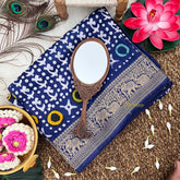 Vriksham Bandhani Style Indigo Ajrakh Dola Silk Saree-VS4365