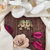 Vriksham Peacock Cham Emerald Style Jadau Press Bugadi-Red Green & White-Pearl-J3563