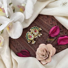 Vriksham Peacock Cham Emerald Style Jadau Press Bugadi-Red Green & White-Pearl-J3563