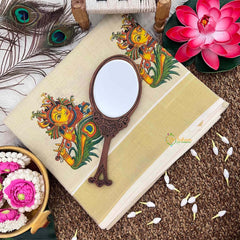 Vriksham Traditional Kerala Handloom Kasavu Saree with Krishna Mural Art Kerala Saree-VS5015