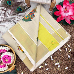 Vriksham Traditional Kerala Handloom Kasavu Saree with Krishna Mural Art Kerala Saree-VS5015