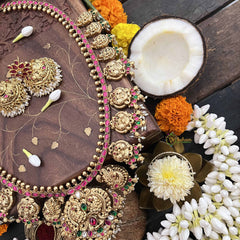 Vriksham Designer Mango Style 1 gm Gold Long Neckpiece With Jhumka-Rice Pearl-G20334