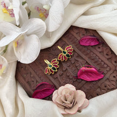 Vriksham Classic Lotus Style Kundan Jadau Press Bugadi-Green Red-J3522