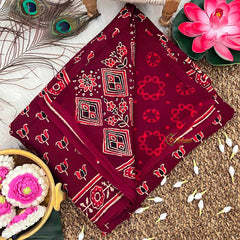 Vriksham Maroon Floral Design Ajrakh Modal Silk Saree-VS4652