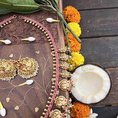 Vriksham Designer Mango Style 1 gm Gold Long Neckpiece With Jhumka-Rice Pearl-G20334