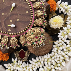 Vriksham Unique Peacock 1 gm Gold Neckpiece-Red Green- Rice Pearl-G18748