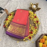 Vriksham Pink With Purple Border Thirubuvanam Silk Saree-Pure Silk-VS4350