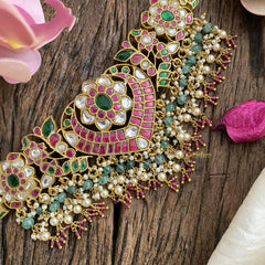 Layered Pearl Jadau Kundan High Neck Choker -J1811