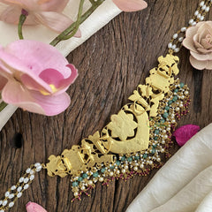 Layered Pearl Jadau Kundan High Neck Choker -J1811