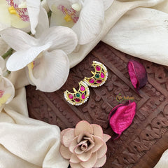 Vriksham Chand Bali With Pearl Kundan Jadau Press Bugadi-Red Green-J3530