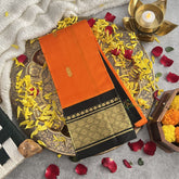 Vriksham Orange with Black Korvai Thirubuvanam Silk Saree-Pure Silk-VS4358