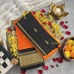 Vriksham Orange with Black Korvai Thirubuvanam Silk Saree-Pure Silk-VS4358