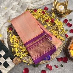 Vriksham Peach With Purple Border Korvai Thirubuvanam Silk Saree-Pure Silk-VS4352