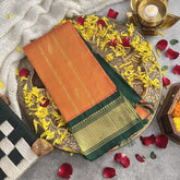 Vriksham Orange With Green Border Korvai Thirubuvanam Silk Saree-Pure Silk-VS4353