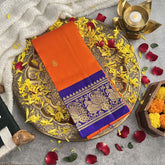 Vriksham Orange with Royal Blue Korvai Thirubuvanam Silk Saree-Pure Silk-VS4357