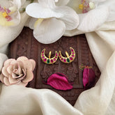 Vriksham Half Moon Style Kundan Jadau Press Bugadi-Red Green-J3516