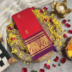 Vriksham Red Korvai Thirubuvanam Silk Saree -Pure Silk -VS4348