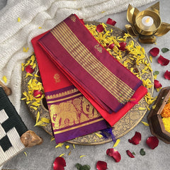 Vriksham Red Korvai Thirubuvanam Silk Saree -Pure Silk -VS4348