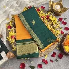 Vriksham Mango Yellow With Green Border Korvai Thirubuvanam Silk Saree-Pure Silk-VS4354