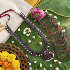 Vriksham Exquisite Black Polish Traditional Precious Kemp Manga Neckpiece-Pearl-G17573