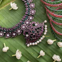 Vriksham Exquisite Black Polish Traditional Precious Kemp Manga Neckpiece-Pearl-G17573