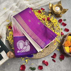 Vriksham White with Purple Korvai Thirubuvanam Silk Saree-Pure Silk-VS4355
