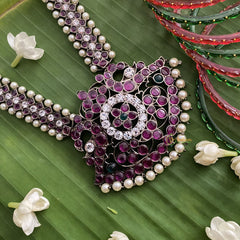 Vriksham Dual Peacock Pendant Black Polish Traditional Precious Kemp Neckpiece-G17569