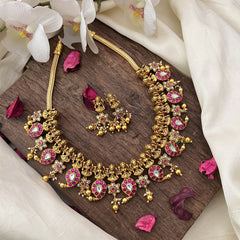 Vriksham Floral Lakshmi Maanga Kundan Jadau Short Neckpiece-Gold Bead-J2987