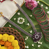 Vriksham Dual Peacock Pendant Black Polish Traditional Precious Kemp Neckpiece-G17569