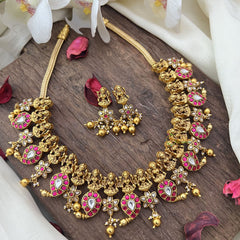 Vriksham Floral Lakshmi Maanga Kundan Jadau Short Neckpiece-Gold Bead-J2987