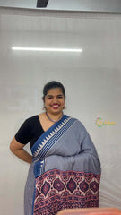 Vriksham Blue Striped Print Ajrakh Modal Silk Saree-VS4657