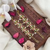 Vriksham Elegant Lotus Kundan Jadau Single Strand Maatil-Red Green & White-Rice Pearls-J3246