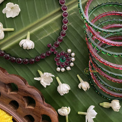 Vriksham Elegant Black Polish Traditional Precious Kemp Short Neckpiece-Pearl-G17571