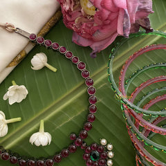 Vriksham Elegant Black Polish Traditional Precious Kemp Short Neckpiece-Pearl-G17571