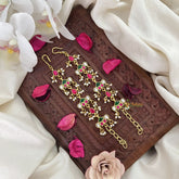 Vriksham Designer Kundan Jadau Single Strand Maatil-Red Green & White-Pearls-J3247