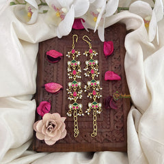 Vriksham Designer Kundan Jadau Single Strand Maatil-Red Green & White-Pearls-J3247