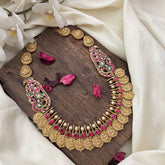 Vriksham Gold Look Alike Lakshmi Coin With Dual Peacock Kundan Jadau Neckpiece-J2902