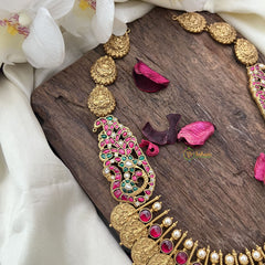 Vriksham Gold Look Alike Lakshmi Coin With Dual Peacock Kundan Jadau Neckpiece-J2902