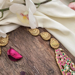 Vriksham Gold Look Alike Lakshmi Coin With Dual Peacock Kundan Jadau Neckpiece-J2902