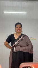 Vriksham Black With Golden Pink Striped Print Ajrakh Modal Silk Saree-VS4666