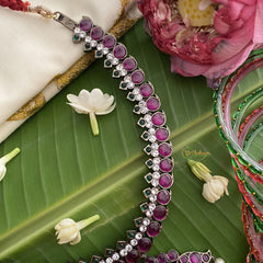 Vriksham Designer Black Polish Traditional Precious Kemp Short Neckpiece-Pearl-G17572