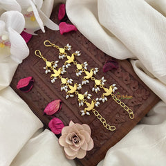 Vriksham Diya Shape Kundan Jadau Single Strand Maatil-Red Green & White-Rice Pearls-J3248