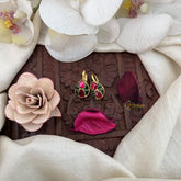 Vriksham Designer Pear Drop Jadau Press Bugadi-Red Green-Pearl-J3572