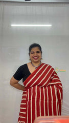 Vriksham Radish Red With Off White Striped Print Ajrakh Modal Silk Saree-VS4667