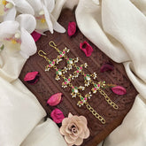 Vriksham Diya Shape Kundan Jadau Single Strand Maatil-Red Green & White-Pearls-J3249