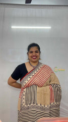 Vriksham Off White With Multi Color Striped Print Ajrakh Modal Silk Saree-VS4665