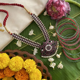 Vriksham Dual Peacock Black Polish Traditional Precious Kemp Short Neckpiece-Pearl-G17574