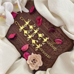 Vriksham Diya Shape Kundan Jadau Single Strand Maatil-Red Green & White-Pearls-J3249